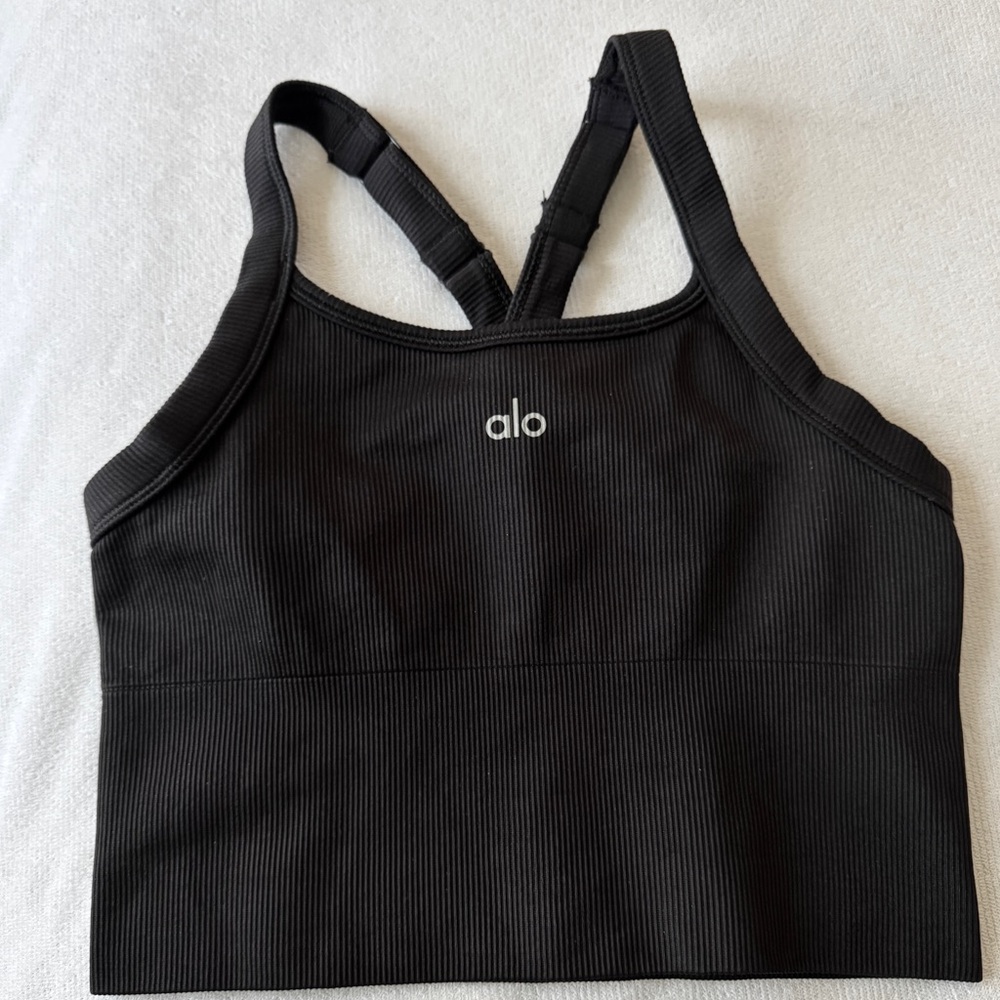 ALO Yoga Black Fitted Crop Tank Top